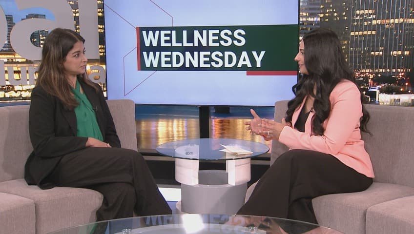 Dr. Teja speaking with the host on the Global News Morning Wellness Wednesday set