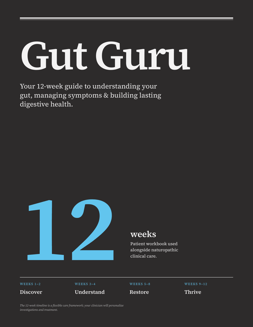 Gut Guru workbook cover: a 12-week guide to understanding your gut